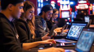 Jogadores focados usando o grupo de sinais Fortune Tiger